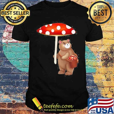 Cottagecore Aesthetic Foraging Bear With Mushroom Umbrella Shirt