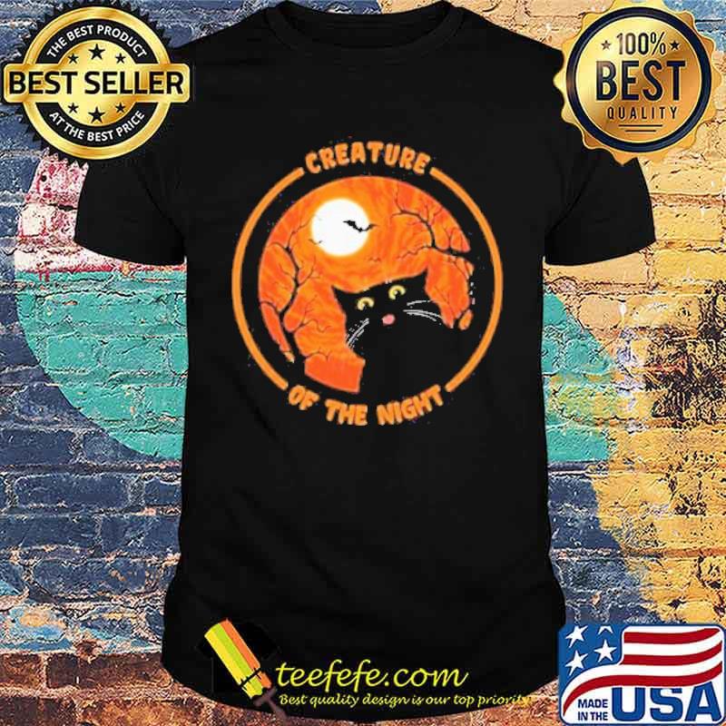 Creature Of The Night Black Cat And Moon Happy Halloween shirt