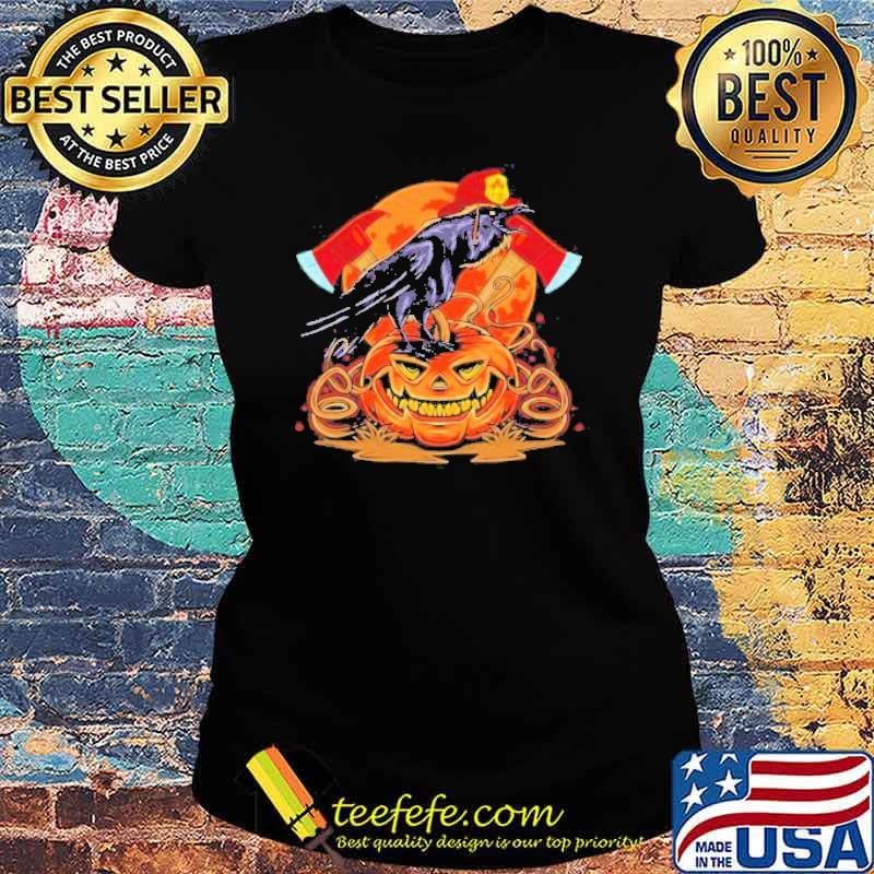 Crow Pumpkin Firefighter Blood Moon Happy Halloween Shirt Ladies tee Crow Pumpkin Firefighter Blood Moon Happy Halloween Shirt Ladies tee