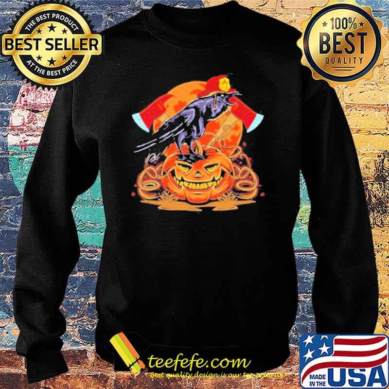Crow Pumpkin Firefighter Blood Moon Happy Halloween Shirt Sweater Crow Pumpkin Firefighter Blood Moon Happy Halloween Shirt Sweater