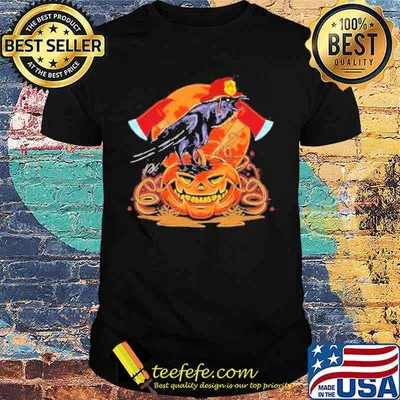 Crow Pumpkin Firefighter Blood Moon Happy Halloween Shirt