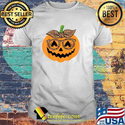 Cute Pumpkin Leopard Glasses and Bandana Halloween Costume T-Shirt