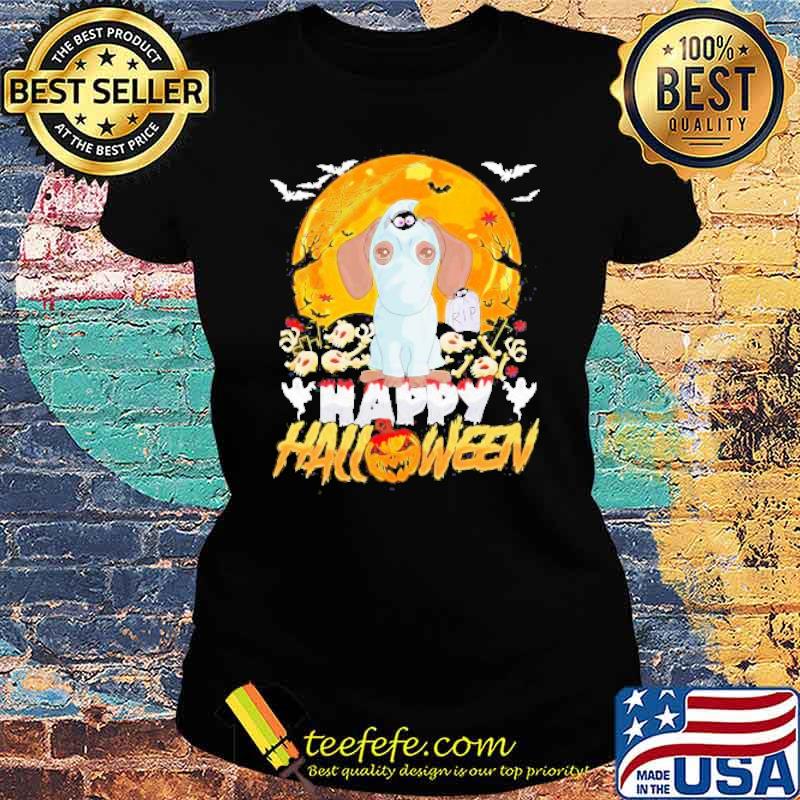 Dachshund Ghost And Moon Happy Halloween Shirt Ladies tee Dachshund Ghost And Moon Happy Halloween Shirt Ladies tee