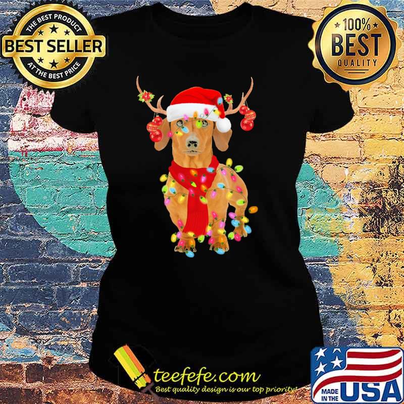 Dachshund Wear hat Santa Lights Christmas Shirt Ladies tee Dachshund Wear hat Santa Lights Christmas Shirt Ladies tee