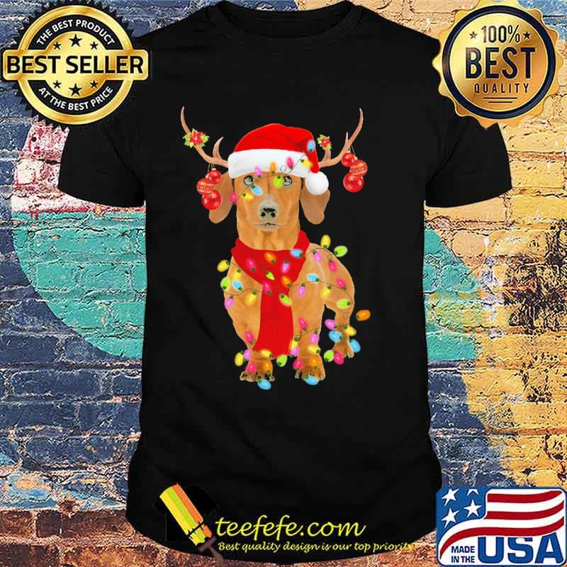 Dachshund Wear hat Santa Lights Christmas Shirt