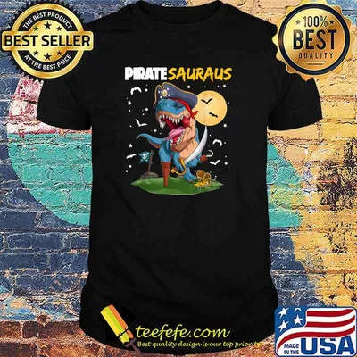 Dinosaur T rex Pirate Piratesauras Jolly Roger Halloween T-Shirt