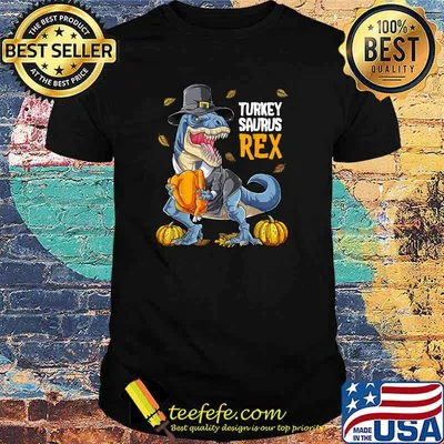 Dinosaur Thanksgiving Turkey Saurus T rex Pilgrim Kids T-Shirt