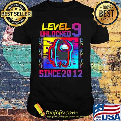 Disstressed Level 9 Among Unlocked With Us 9th Birthday T-Shirt