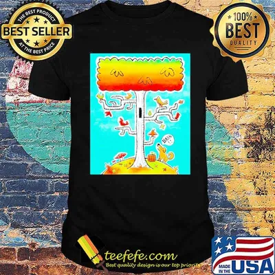 Dog Barking up Autumn Birch Tree with Birds shirt