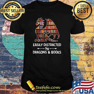 Easily Distracted By Dragon And Books Nerds T-Shirt