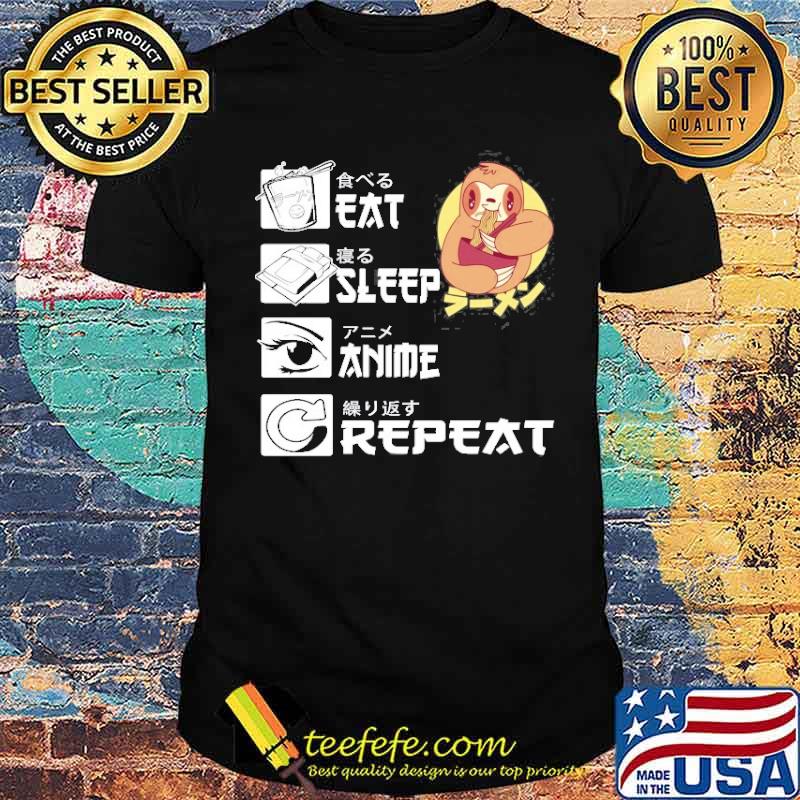 Eat Sleep Anime Repeat Sloth Eating Ramen Japanese Kawaii Shirt