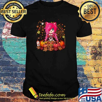 Fall Cat Ears Anime Girl Cute Autumn Pumpkins Manga Teen T-Shirt