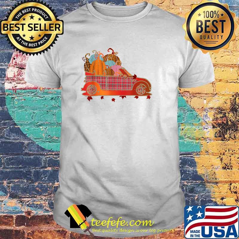 Farm Fresh Pumpkin LeopardPrint Autumn Plaid Wagon Fall Car T-Shirt