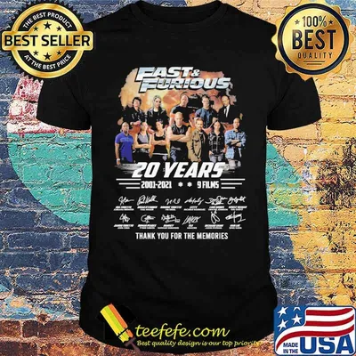 Fast and furious 20 years 2001 2021 9 films thank you for the memories signatures shirt