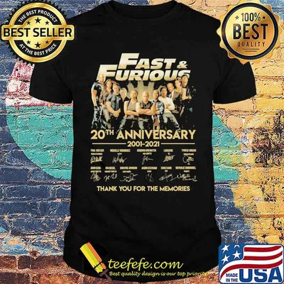 Fast and furious 20 years 9 films 2001 2021 thank you for the memories signatures shirt