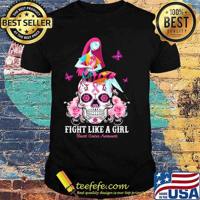 Fight like a girl breast cancer awareness saily skull flower shirt
