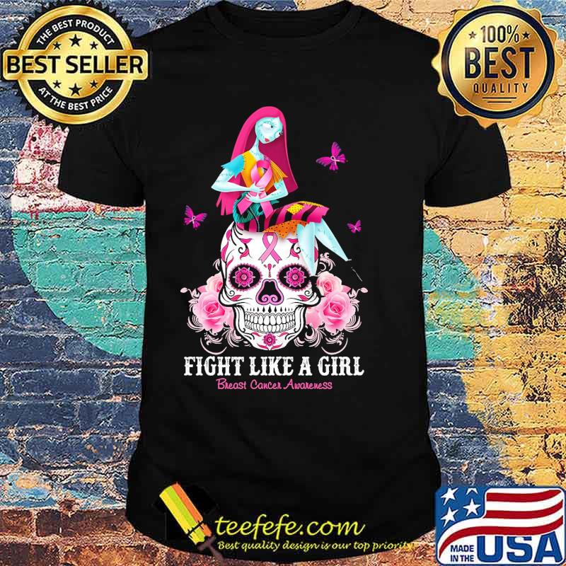 Fight like a girl breast cancer awareness saily skull flower shirt