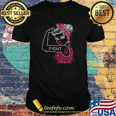 Fight Rosie the Riveter Rhinestone Breast Cancer Awareness T-Shirt