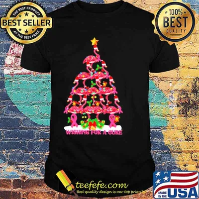 Flamingos Christmas breast cancer awareness wishing for a cure shirt