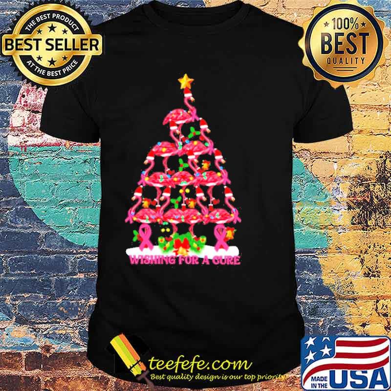 Flamingos Christmas breast cancer awareness wishing for a cure shirt