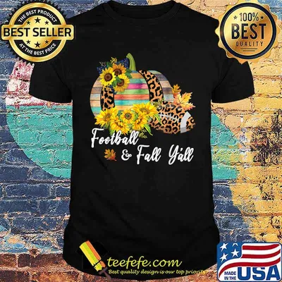 Football And Fall Y'all Leopard Pumpkin Sunflower Autumn T-Shirt