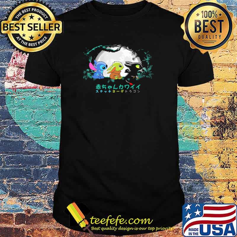 Forest kawaii yoda and stitch and toothless shirt