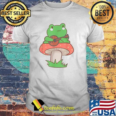 Frog Playing Banjo on Mushroom Cottagecore Aesthetic Kawaii T-Shirt