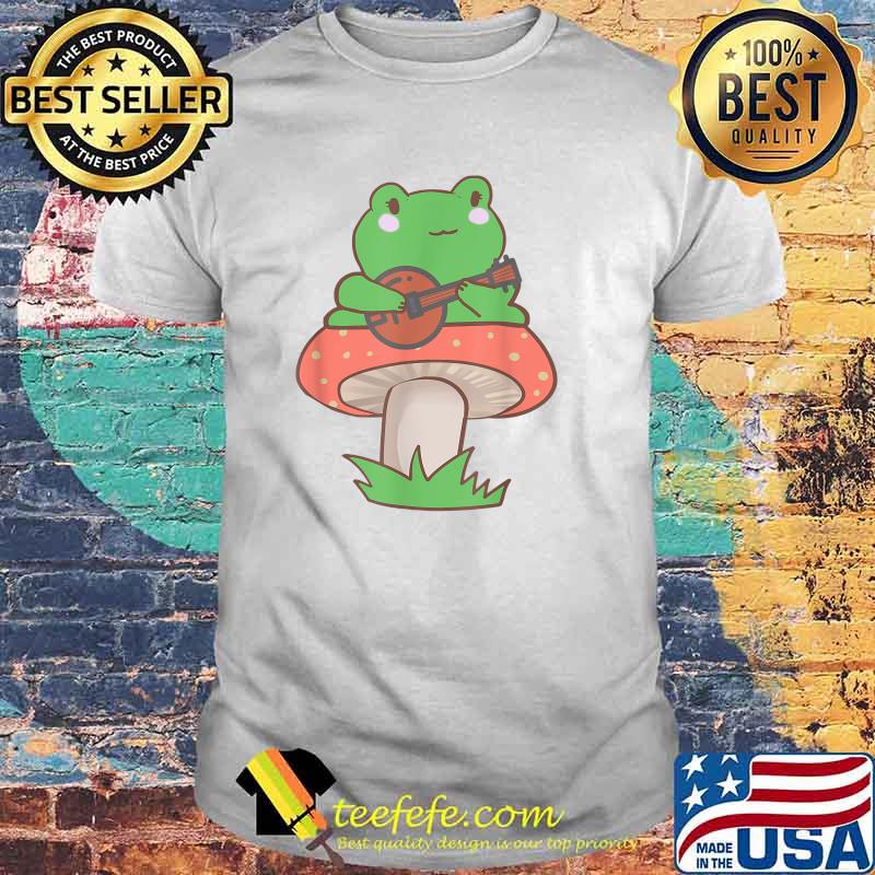 Frog Playing Banjo on Mushroom Cottagecore Aesthetic Kawaii T-Shirt