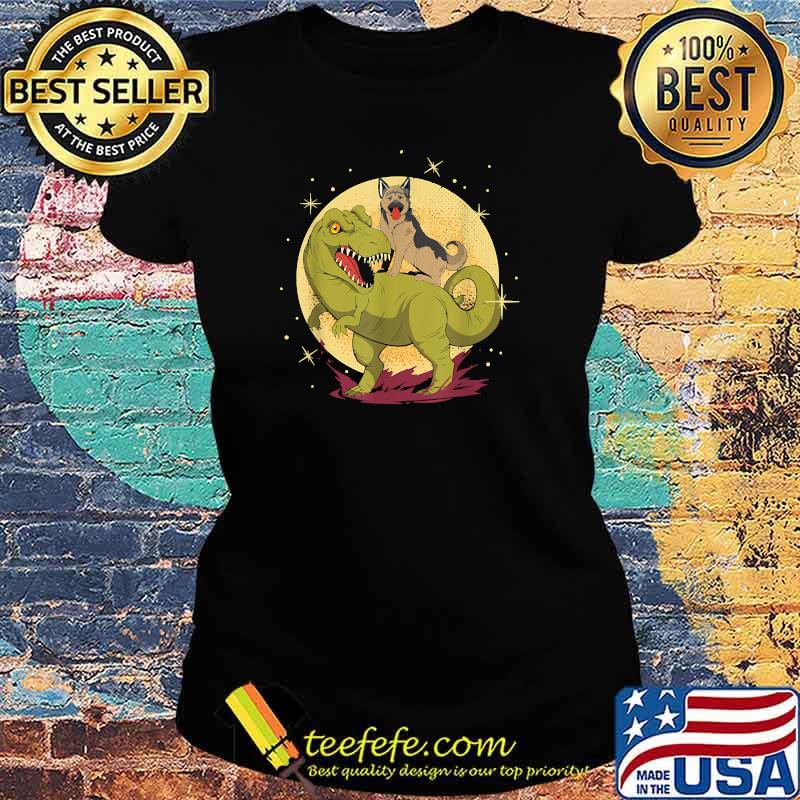 German Shepherd Riding Dinosaur T-Rex Nerd Dog Owner T-Shirt Ladies tee German Shepherd Riding Dinosaur T-Rex Nerd Dog Owner T-Shirt Ladies tee