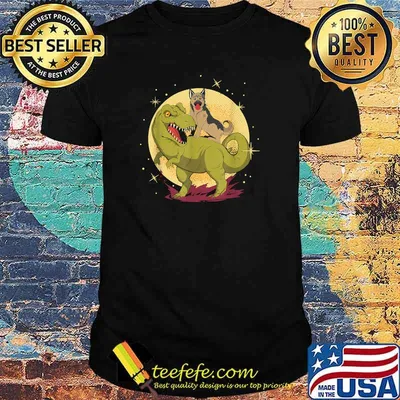 German Shepherd Riding Dinosaur T-Rex Nerd Dog Owner T-Shirt