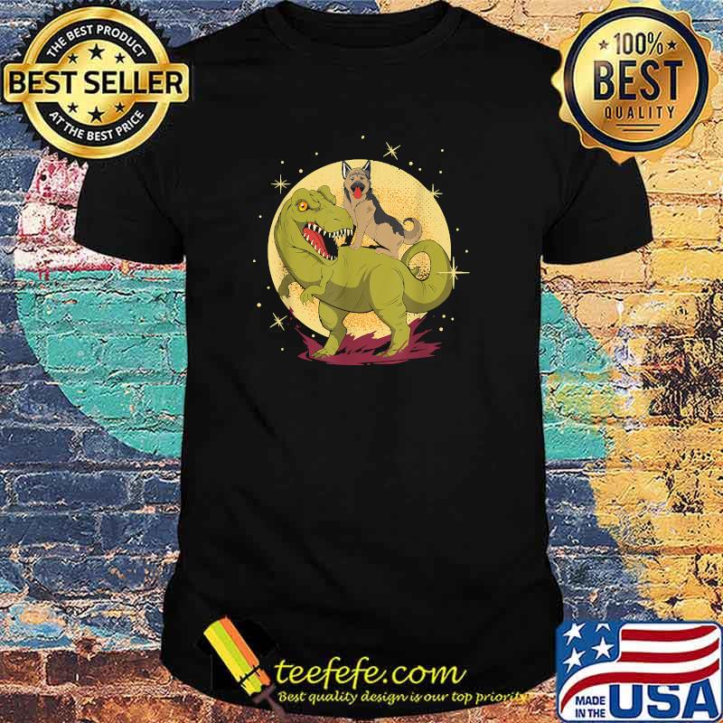 German Shepherd Riding Dinosaur T-Rex Nerd Dog Owner T-Shirt