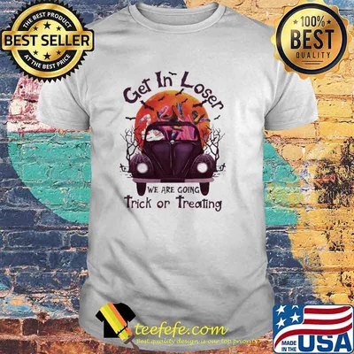 Get In Loser We Are Going Trick Or Treating Flamingo Blood Moon Shirt