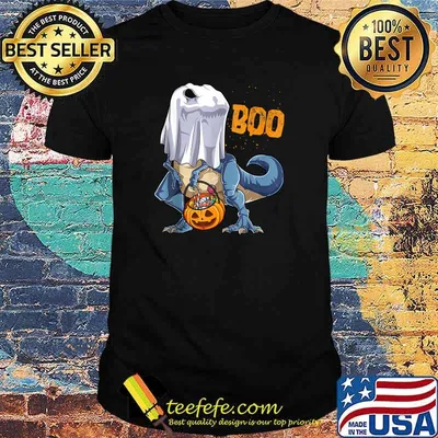 Ghost Dinosaur T rex Funny Boo Halloween Gifts Men Pumpkin T-Shirt