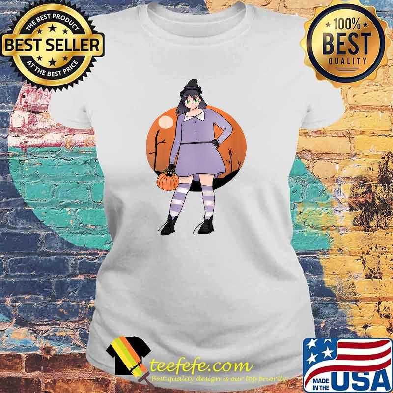 Girl with Black Cat in Pumpkin Bag Halloween T-Shirt Laides tee Girl with Black Cat in Pumpkin Bag Halloween T-Shirt Laides tee