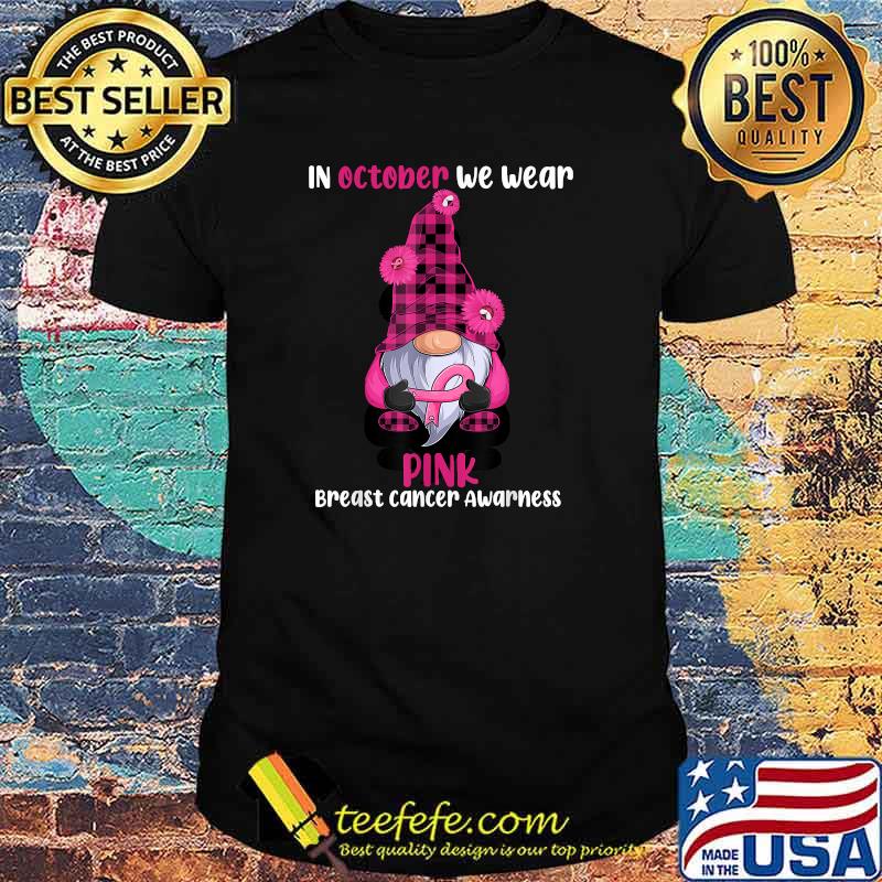 Gnome Holding Pink Ribbon Breast Cancer Awareness T-Shirt