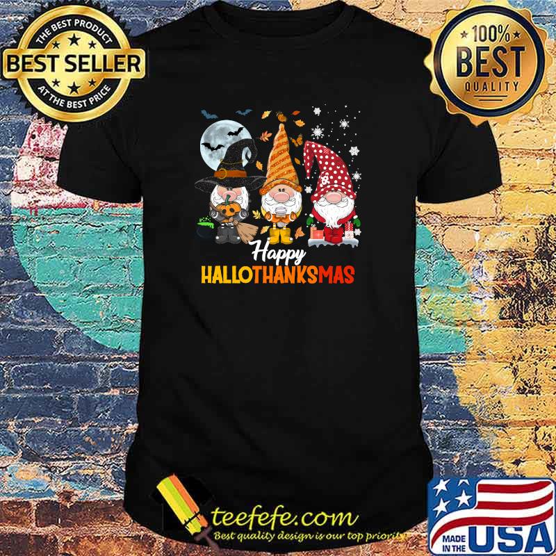 Gnomes Lover Halloween Merry Christmas Happy Hallothanksmas T-Shirt