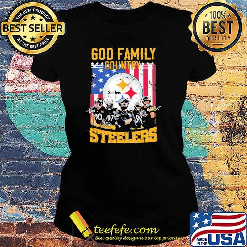 God Family Country Pittsburgh Steelers American flag signatures Shirt Ladies tee God Family Country Pittsburgh Steelers American flag signatures Shirt Ladies tee
