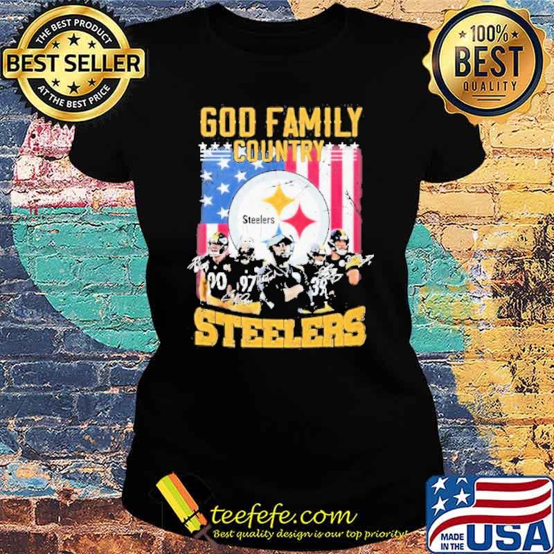 God Family Country Pittsburgh Steelers Football Signatures American Flag Shirt Ladies tee God Family Country Pittsburgh Steelers Football Signatures American Flag Shirt Ladies tee