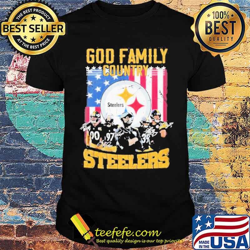 God Family Country Pittsburgh Steelers Football Signatures American Flag Shirt
