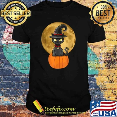 Halloween Black Cat On Pumpkin Full Moon Pet T-Shirt