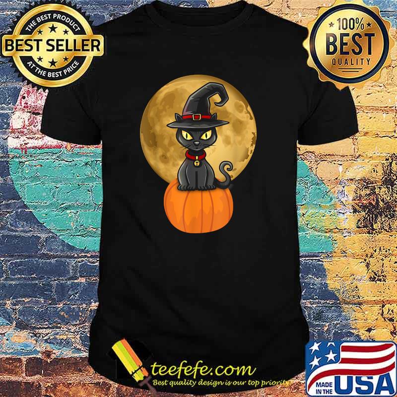 Halloween Black Cat On Pumpkin Full Moon Pet T-Shirt