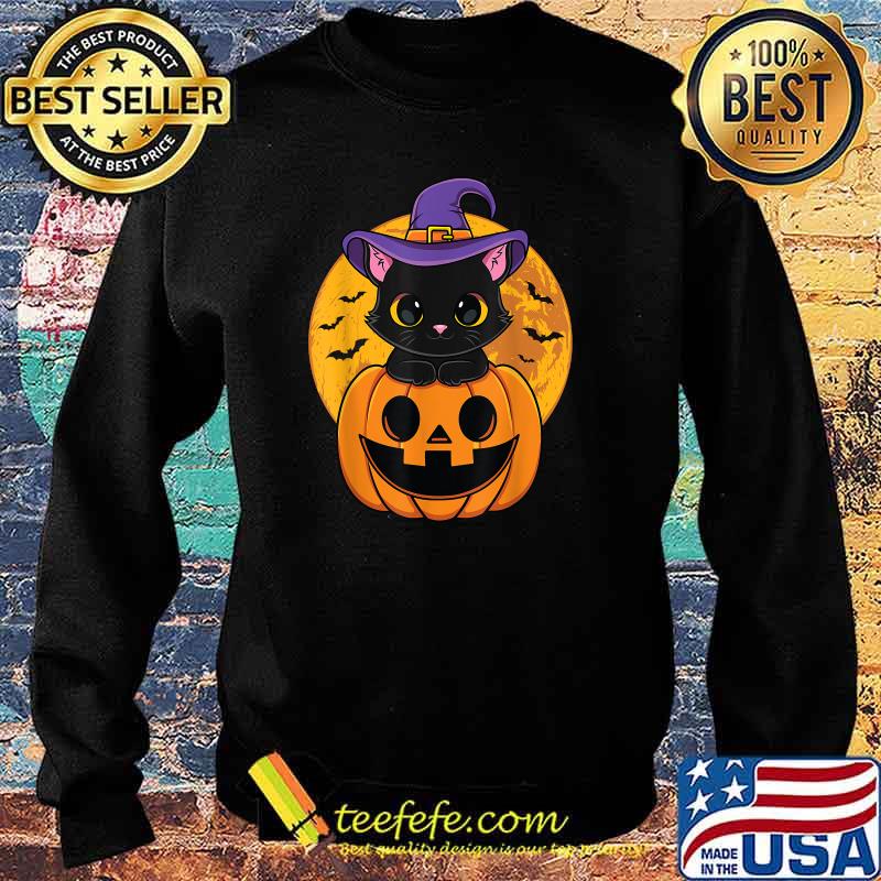 Halloween Black Cat Witch Hat Pumpkin T-Shirt Sweater Halloween Black Cat Witch Hat Pumpkin T-Shirt Sweater