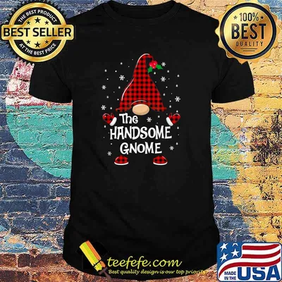 Handsome Gnome Buffalo Plaid Matching Christmas Pajama T-Shirt