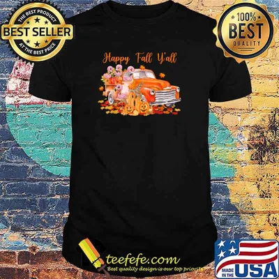 Happy Fall Y'all Flamingo Pumpkin Truck Autumn Thanksgiving T-Shirt
