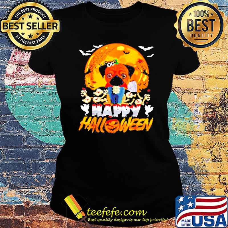 Happy Halloween Pug pumpkin and blood moons Ladies tee Happy Halloween Pug pumpkin and blood moons Ladies tee