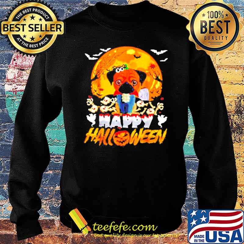 Happy Halloween Pug pumpkin and blood moons Sweater Happy Halloween Pug pumpkin and blood moons Sweater