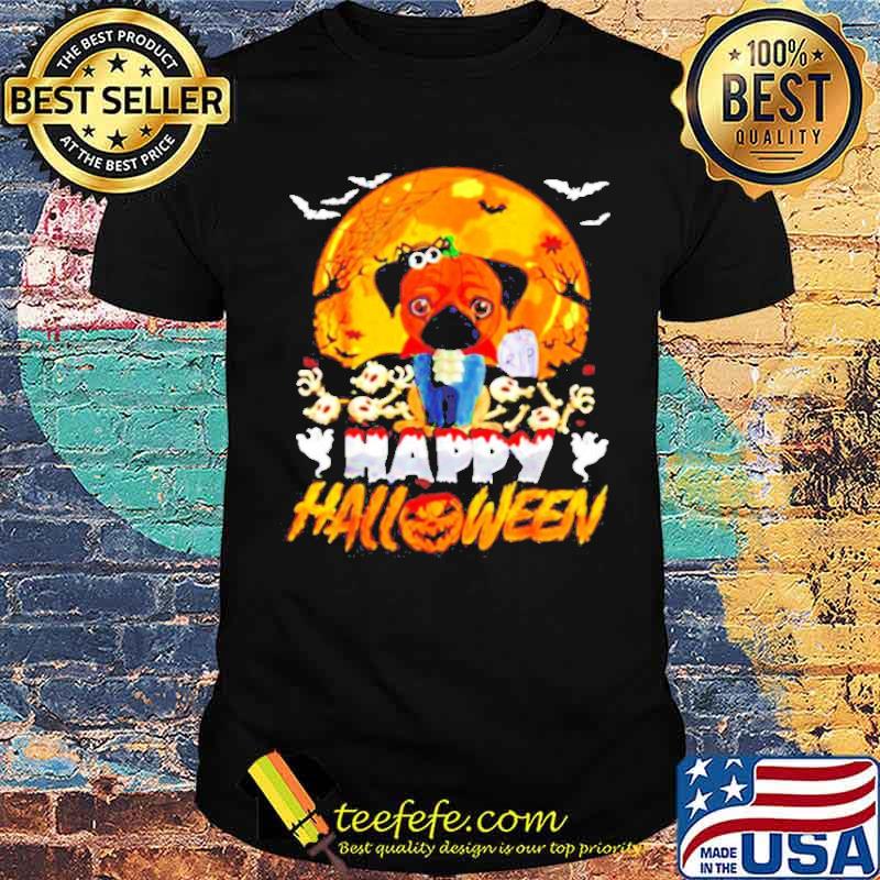 Happy Halloween Pug pumpkin and blood moonshirt