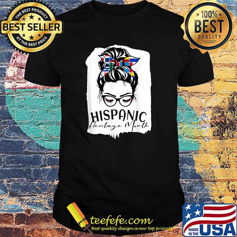 Hispanic Heritage Month All flag Women Messy Bun T-Shirt