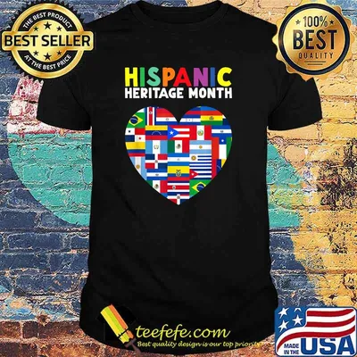 Hispanic Heritage Month Latin All Countries Heart Flags T-Shirt