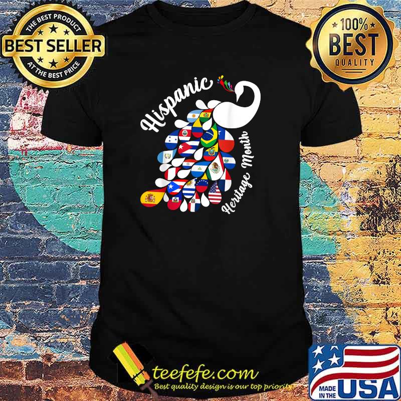 Hispanic Heritage Month Peacock All Countries Flags T-Shirt